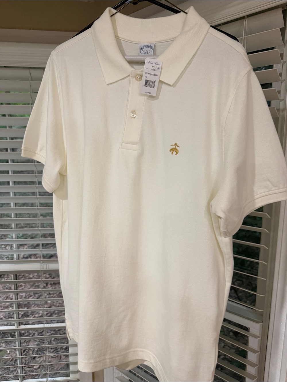 Brooks Brother Men's Cream Polo Shirt with Embroidered Logo